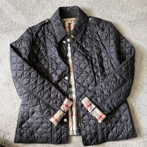 EUC Burberry Brit Black Quilted Jacket with Plaid Interior Size L